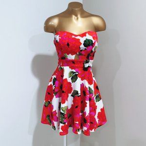 Windsor Women's Red Floral Strapless Casual Party Mini Dress Size M